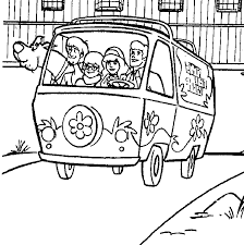Color the mystery machine in light blue with a horizontal green colored strip all around the van. Mystery Machine Coloring Pages