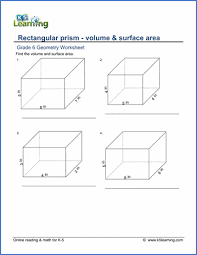 Identify what you are looking for. Grade 6 Worksheets Volume Surface Area Of Rectangular Prisms K5 Learning