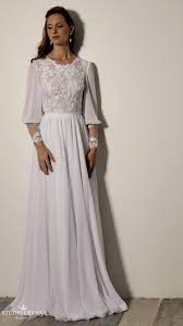 Modest wedding dresses for older brides. Modest Wedding Dress With Long Chiffon Sleeves And Flowy Skirt Studio Levana Wedding Dresses Embroidered Wedding Dress Wedding Dresses Lace