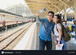 Premium Travelers Taking Selfie At The Train Station Photo Download In Png Jpg Format Train Station Train Photo