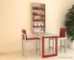 Red And Grey Solid Wood Wall Mounted Folding Dining Table Furnicheer