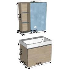 Scegli la consegna gratis per riparmiare di più. Mobile Da Bagno Moderno Legno Almond 70cm Con Specchiera Contenitore Con Luce Led E Parte A Giorno Con Mensole In Vetro