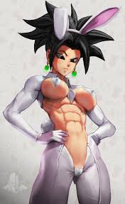 elite nappa, kefla (dragon ball), dragon ball, dragon ball super,  absurdres, highres, 1girl, abs, animal ears, black eyes, black hair,  breasts, covered erect nipples, cuffs, earrings, fake animal ears, fusion,  hand on