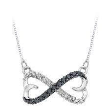 Black And White Diamond Intertwining Infinity Necklace Earrings And Bracelet 1 6 Ct T W Enhanced Black And White Diamond Heart Shaped Infinity Necklace In Sterling Silver Zales Infinity Necklace Diamond Heart Diamond Fashion