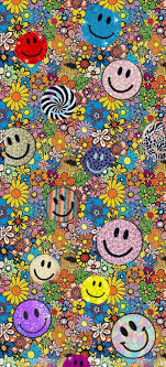 Smiley Floral Background Wallpaper Hippie Wallpaper Trippy Wallpaper Edgy Wallpaper