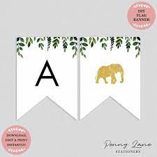 Editable Pdf Greenery Banner Baby Shower Flag Banner Etsy Baby Shower Banner Shower Banners Baby Shower Bunting