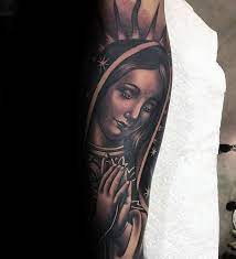 Most virgin mary tattoos are done in muted black and grey ink. Cool Leg Sleeve Guys Virgin Mary Tattoo Design Mother Mary Tattoos Mary Tattoo Half Sleeve Tattoo