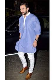 Saif Ali Khan In Light Blue Casual Kurta Mens Kurta Designs Designer Clothes For Men Saif Ali Khan Kurta