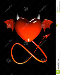 red heart devil isolated on black background stock