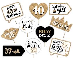 40th Birthday Photo Booth Props Free Printable 40th Birthday Printable Photo Booth Props Gold Black And Etsy Birthday Printables Photobooth Props Printable Hand Painted Signs