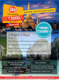 Oho Holidays Pre Diwali Offers On Bangkok Pattaya Tour Packages Travel To Your Favorite Destinations At Bangkok Tour Packages Best Travel Deals Bangkok Travel