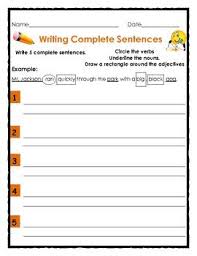 Students are required to circle the correct response or responses for each sentence. Writing Complete Sentences With Nouns Verbs And Adjectives Writing Complete Sentences Language Arts Lessons Nouns And Verbs