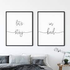 Above Bed Decor Set Of Two Print Let S Stay In Bed Etsy In 2021 Bedroom Wall Decor Above Bed Above Bed Decor Decor Above Bed