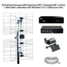 Kit Antenne Panneau UHF Extérieure TNT + Préampli UHF Réglable 1 entrée +  Alim 220V + Décodeur TNT HD Etimo 1T-2 + Câble Coax 10m | Leroy Merlin