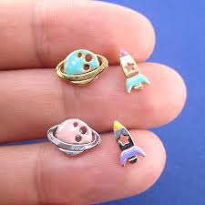 Saturn Planet And Spaceship Rocket Space Travel Themed Stud Etsy