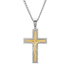 Two Tone Stainless Steel Crucifix Pendant Necklace In 2021 Crucifix Pendant Stainless Steel Cross Pendant Crucifix Pendant Necklace