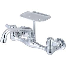 Though it looks like the pedestal sink is supported by its base, the wall actually takes the majority of the weight. Central Brass Wall Mount 2 Handle Standard Kitchen Faucet In Chrome 0048 Ua The Home Depot