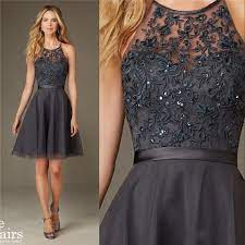 Simple Sequins Short Gray Bridesmaids Dresses Affairs Tulle Lace Backless Country Brid Short Bridesmaid Dresses Grey Bridesmaid Dresses Chic Bridesmaid Dresses
