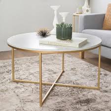 Faux Marble 36 Coffee Table With Gold X Base Faux Marble Coffee Table Marble Tables Living Room Gold Coffee Table