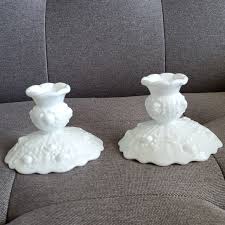 Anchor hocking bubble milk glass small sugar & creamer. Accents Vintage Milk Glass Candle Holders Poshmark
