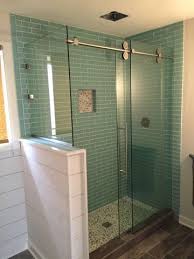 Love The Sliding Glass Barn Door With The Half Wall Half Wall Shower Sliding Shower Door Glass Shower Enclosures