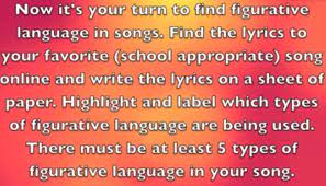 Appropriate use of figurative devices can enhance the work and create a deep level of meaning that a listener can enjoy while decoding. Figurative Language In Songs Bu Allan