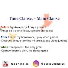 Clausula De Tiempo Clausula Principal Ejemplos Leccion Completa En Nuestro Canal De Youtube Yes En Ingles Link E Playing Video Games Feelings Homework