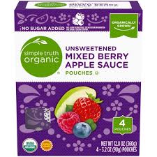 40 calories, nutrition grade (b plus), problematic ingredients, and more. Simple Truth Organic Unsweetened Mixed Berry Apple Sauce 4 Pouches Vitacost