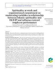 Staff dan karyawan masuk ke dalam non manajer. Pdf Spirituality At Work And Organizational Commitment As Moderating Variables In Relationship Between Islamic Spirituality And Ocb Ip And Influence Toward Employee Performance