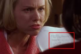In Mulholland Drive (2001), during the script reading scene, the  characters' names Betty and Rita are visible