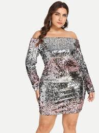 Plus Slim Fitted Bardot Sequin Dress Shein Plus Size Sequin Dresses Plus Size Party Dresses Sequin Party Dress