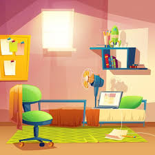 Children bedroom 3d cartoon painting services kids bedroom wall mural painting we have special design for boys kids bedroom. Baixe Aluna Pequena Quarto De Desenho Animado Dormitorio Com Mobilia Gratuitamente Cartoon Bedroom Room Cartoon Room Vector