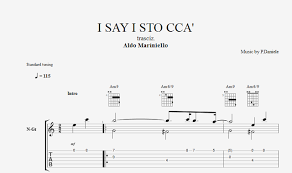 Lezione di chitarra su accordi e ritmica: Suonare Armonia I Say I Sto Cca Spartito Con Tabulato Tema Chitarra Ukulele Musica