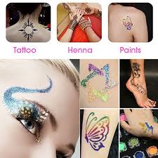 The sugar just helps to maintain a good bold and stickiness to the body. Prettydiva Glitter Tattoo Kit 24colour Large Glitter Set Glitter Temporary Henna Tattoos Body Art Painting With 97 Tattoo Stencils 3 Body Adhesive 2 Cosmetic Brushes Kids Teens Adult In Dubai Uae Whizz Henna