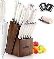 Amazon Com Knife Set 18 Piece Kitchen Knife Set With Block Wooden And Sharpener Professional High Carbon Ger In 2021 Knife Set Kitchen Kitchen Knives Chef Knife Set