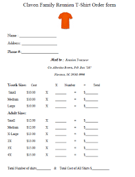 Reunion T Shirt Order Form 1 Shirt Order Order Form Template Free Customise T Shirt
