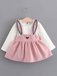 Ericdress Lovely Rabbit Suspenders Patchwork Baby Girls Dress Girls Long Sleeve Dresses Baby Girl Dresses Kids Outfits