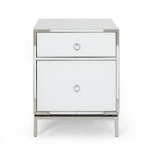 Noble House Daphney White Glass 2 Drawer Bedside Table With Silver Stainless Steel Frame White Silver In 2020 Noble House Stainless Steel Frame Bedside Table