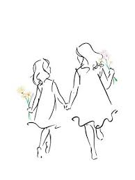 Sisters Sisters Drawing Line Art Drawings Art Drawings Simple