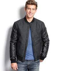 Guess Jackson Faux Leather Sleeve Varsity Jacket Coats Jackets Men Macy S Mens Jackets Varsity Jacket Jackets