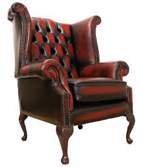 Chesterfield Queen Anne High Back Fireside Wing Chair Antique Oxblood Leather Red Leather Chair Chesterfield Furniture Red Chesterfield Chair