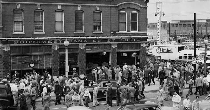 Scenes from the Southwest Bank robbery of 1953