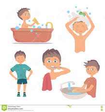 Morning Personal Hygiene And Hands Washing Procedure. Hygiene Boy ...
