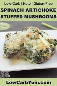 Cheesy Stuffed Mushrooms With Spinach And Artichoke It S A Delicious And Filling Vegetarian Keto Recipes Easy Low Carb Vegetarian Low Carb Vegetarian Recipes