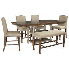 Modern, traditional, eclectic, rustic, glam, farmhouse, country Signature Design By Ashley Lettner 6 Piece Counter Table Set With Bench Sam Levitz Outlet Table Chair Set With Bench