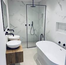 Modern Bathrooms Incorporate Large Vanities Walk In Showers Freestanding Baths Shower Niches Modern Bathroom Bathroom Interior Design Small Bathroom Layout