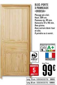 Porte interieur castorama 73 cm. Offre Bloc Porte 3 Panneaux Blanc Ordesa Chez Brico Depot