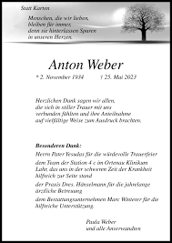 Traueranzeigen von Anton Weber