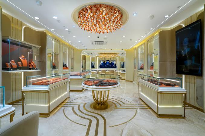 Premium Retail Jewelry Showroom Environments in India, AI generated