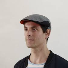 Dasmarca Brody Charcoal Cotton Summer Flat Cap With Bright Coloured Under  Peak